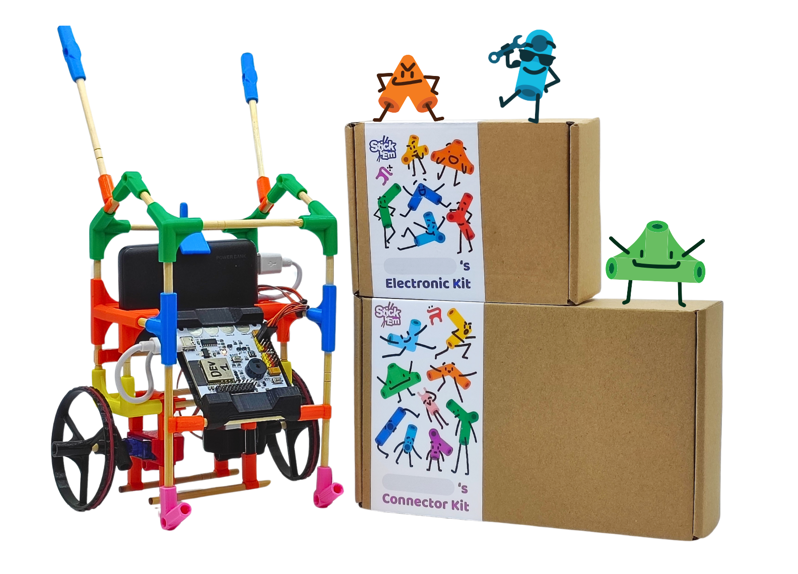 Toàn bộ linh kiện trong bộ Stick'em Robotics Kit
